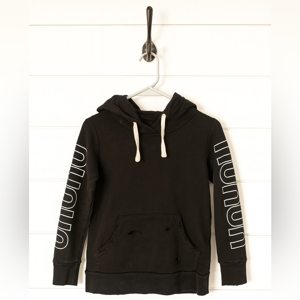 Nununu black size 6-7 distressed hooded sweatshirt.